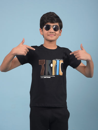 Black Graphic Print T-Shirt-Boys T-Shirts-Crimsoune Club