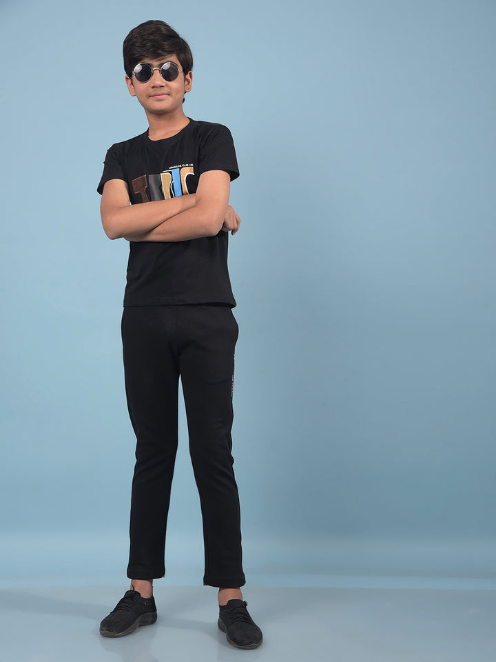 Black Graphic Print T-Shirt-Boys T-Shirts-Crimsoune Club