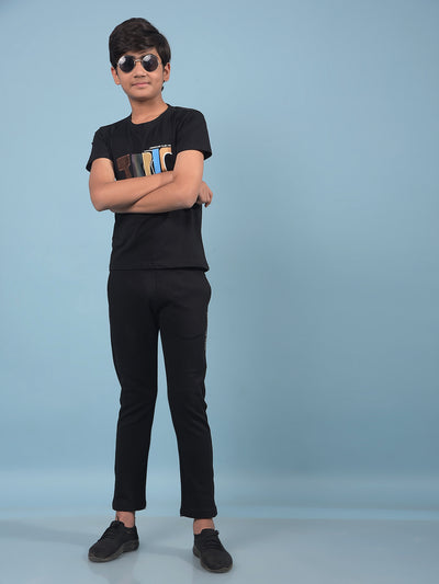 Black Graphic Print T-Shirt-Boys T-Shirts-Crimsoune Club
