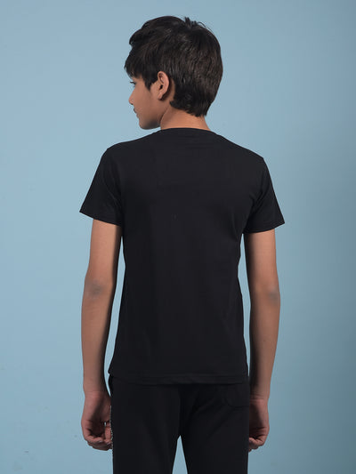 Black Graphic Print T-Shirt-Boys T-Shirts-Crimsoune Club