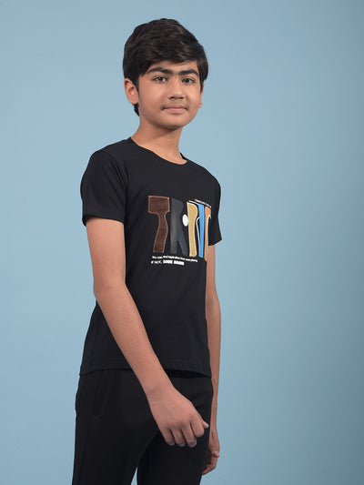 Black Graphic Print T-Shirt-Boys T-Shirts-Crimsoune Club