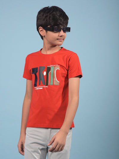 Red Graphic Print T-Shirt-Boys T-Shirts-Crimsoune Club