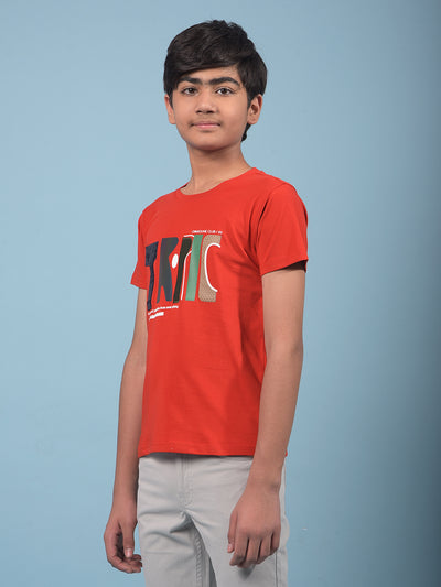 Red Graphic Print T-Shirt-Boys T-Shirts-Crimsoune Club