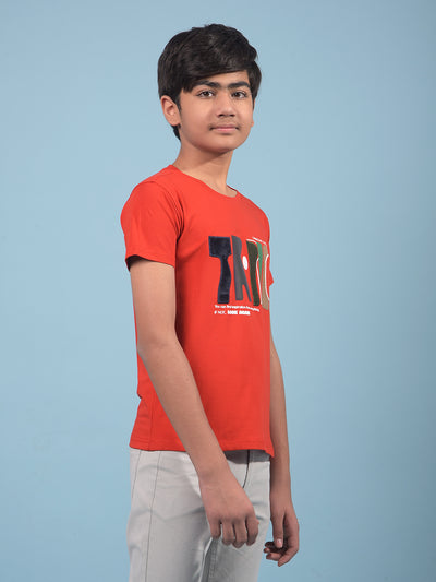 Red Graphic Print T-Shirt-Boys T-Shirts-Crimsoune Club