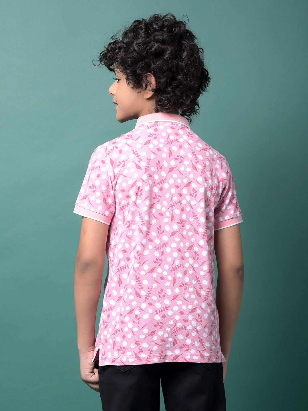 Pink Floral Print Polo Neck T-Shirt-Boys T-Shirts-Crimsoune Club