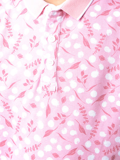 Pink Floral Print Polo Neck T-Shirt-Boys T-Shirts-Crimsoune Club