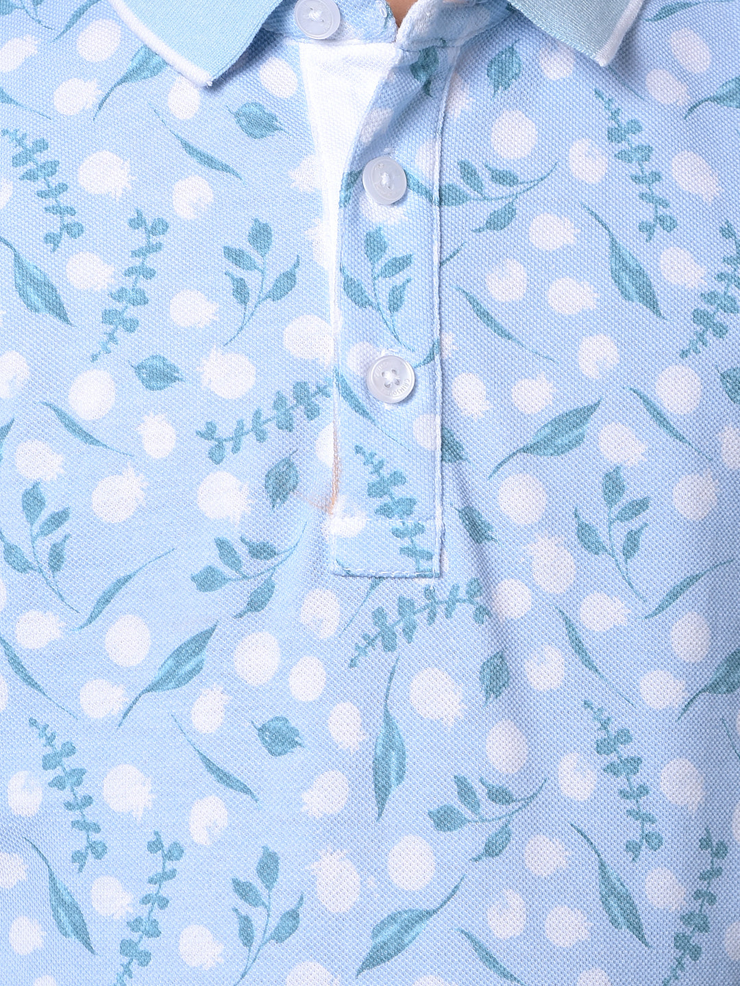 Blue Floral Print Polo Neck T-Shirt-Boys T-Shirts-Crimsoune Club