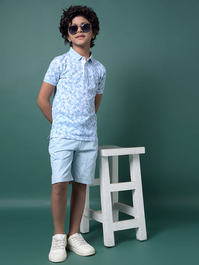 Blue Floral Print Polo Neck T-Shirt-Boys T-Shirts-Crimsoune Club