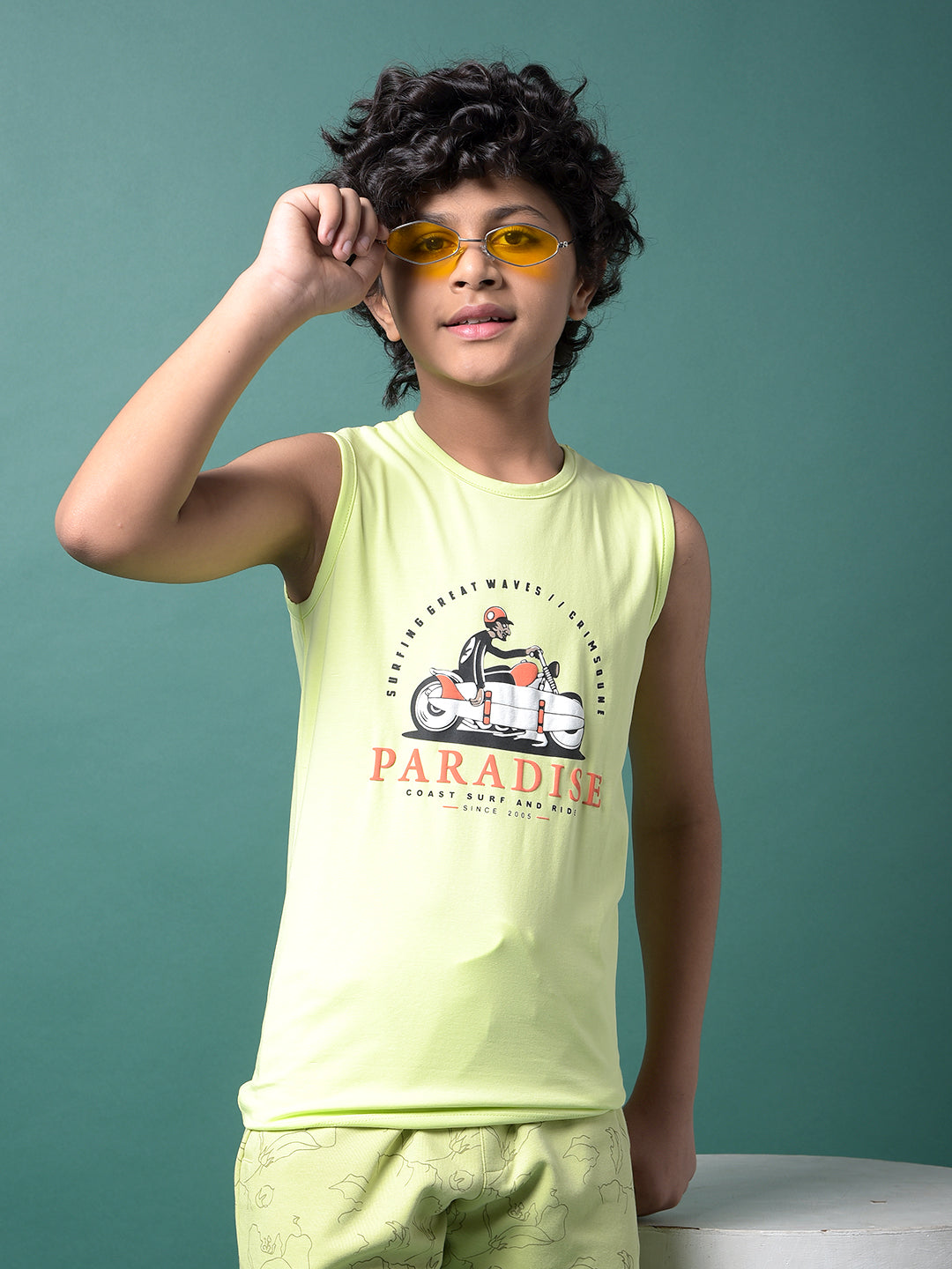 Green Graphic Print Sleeveless T-Shirt-Boys T-Shirts-Crimsoune Club