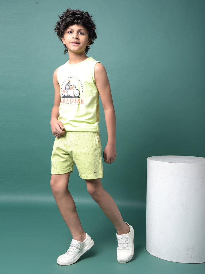 Green Graphic Print Sleeveless T-Shirt-Boys T-Shirts-Crimsoune Club