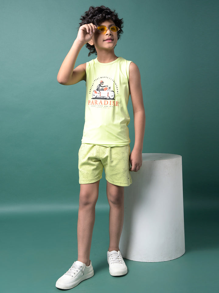 Green Graphic Print Sleeveless T-Shirt-Boys T-Shirts-Crimsoune Club