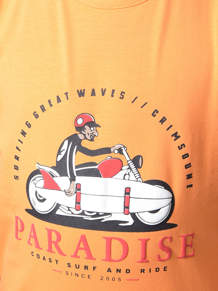 Orange Graphic Print Sleeveless T-Shirt-Boys T-Shirts-Crimsoune Club