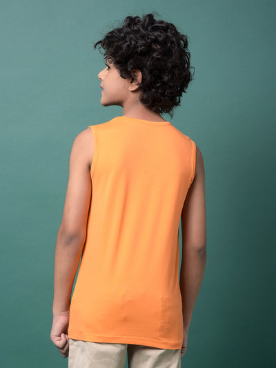 Orange Graphic Print Sleeveless T-Shirt-Boys T-Shirts-Crimsoune Club