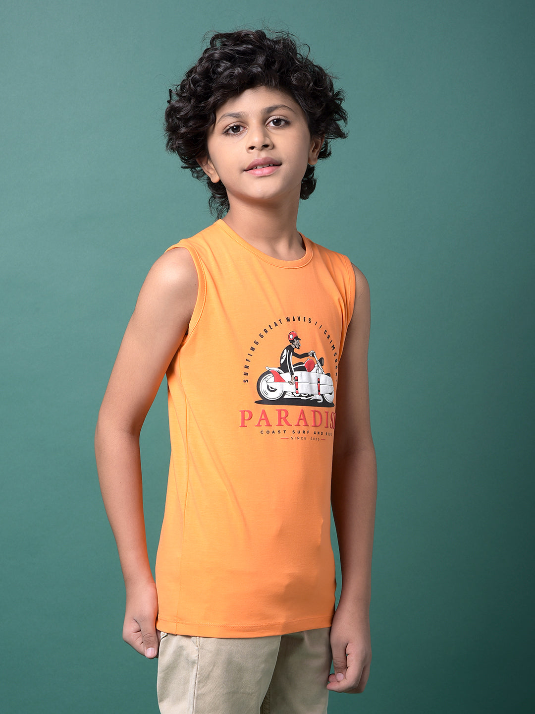 Orange Graphic Print Sleeveless T-Shirt-Boys T-Shirts-Crimsoune Club