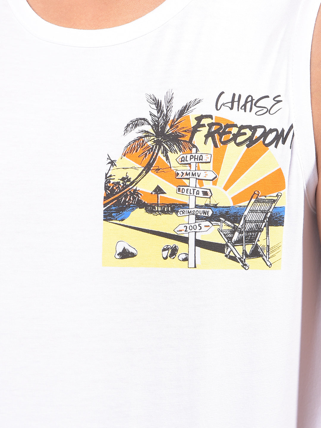 White Graphic Print Sleeveless T-Shirt-Boys T-Shirts-Crimsoune Club