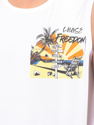 White Graphic Print Sleeveless T-Shirt-Boys T-Shirts-Crimsoune Club