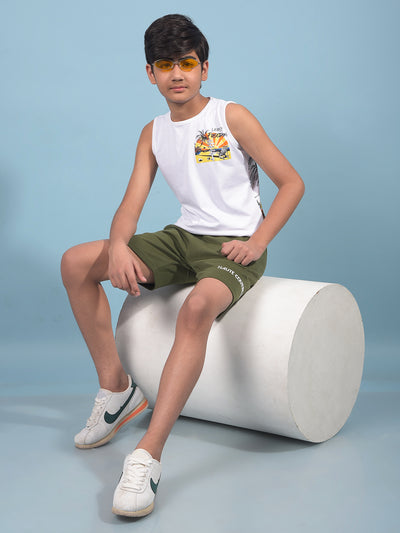 White Graphic Print Sleeveless T-Shirt-Boys T-Shirts-Crimsoune Club