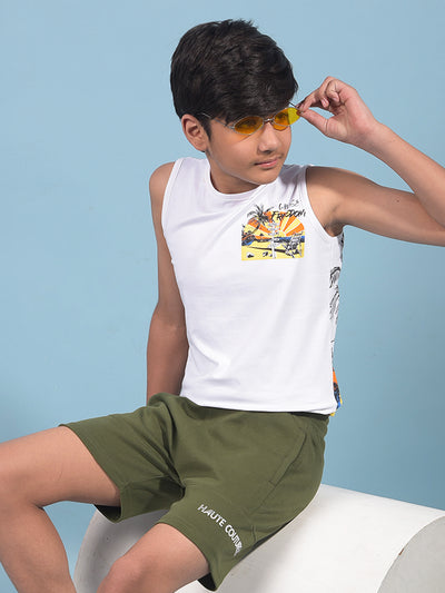 White Graphic Print Sleeveless T-Shirt-Boys T-Shirts-Crimsoune Club