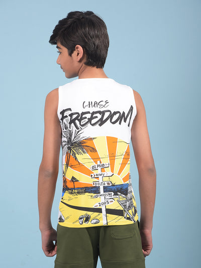 White Graphic Print Sleeveless T-Shirt-Boys T-Shirts-Crimsoune Club