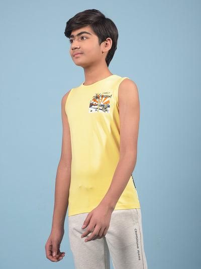 Yellow Graphic Print Sleeveless T-Shirt-Boys T-Shirts-Crimsoune Club