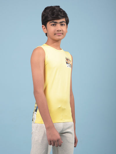 Yellow Graphic Print Sleeveless T-Shirt-Boys T-Shirts-Crimsoune Club