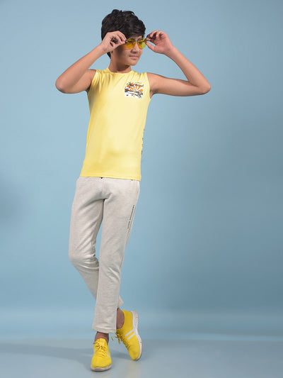 Yellow Graphic Print Sleeveless T-Shirt-Boys T-Shirts-Crimsoune Club