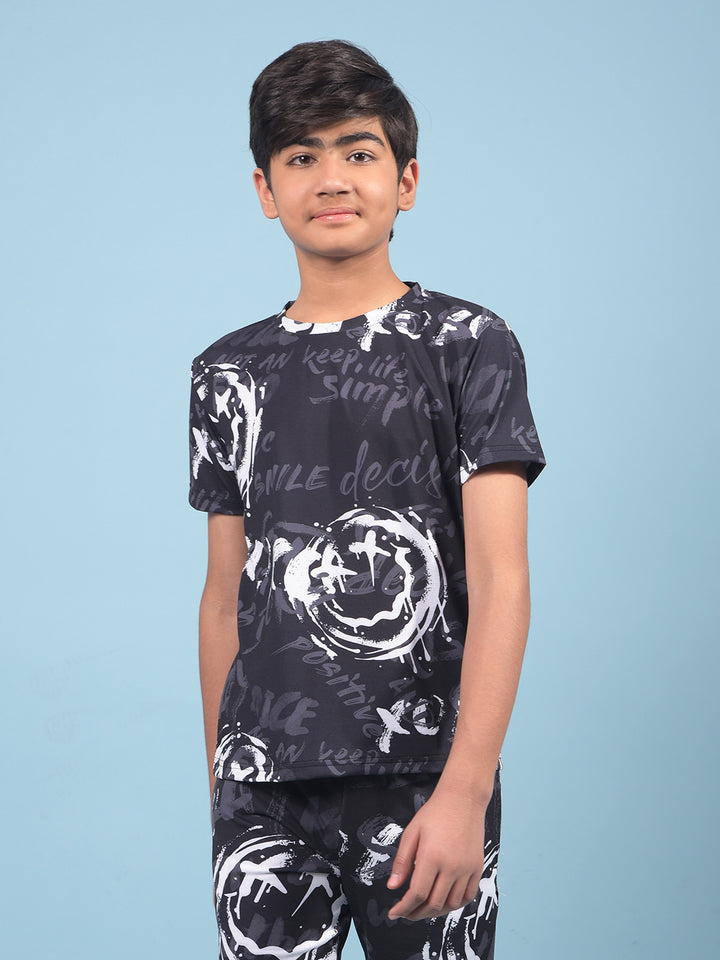 Black Printed T-Shirt-Boys T-Shirts-Crimsoune Club