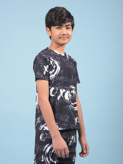 Black Printed T-Shirt-Boys T-Shirts-Crimsoune Club