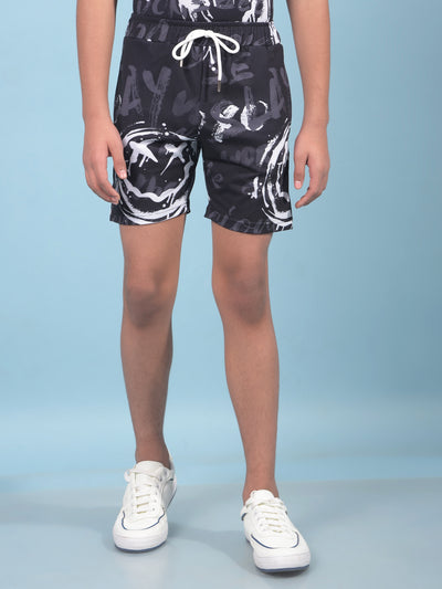 Black Printed Cotton Shorts-Boys Shorts-Crimsoune Club