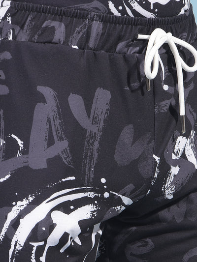 Black Printed Cotton Shorts-Boys Shorts-Crimsoune Club