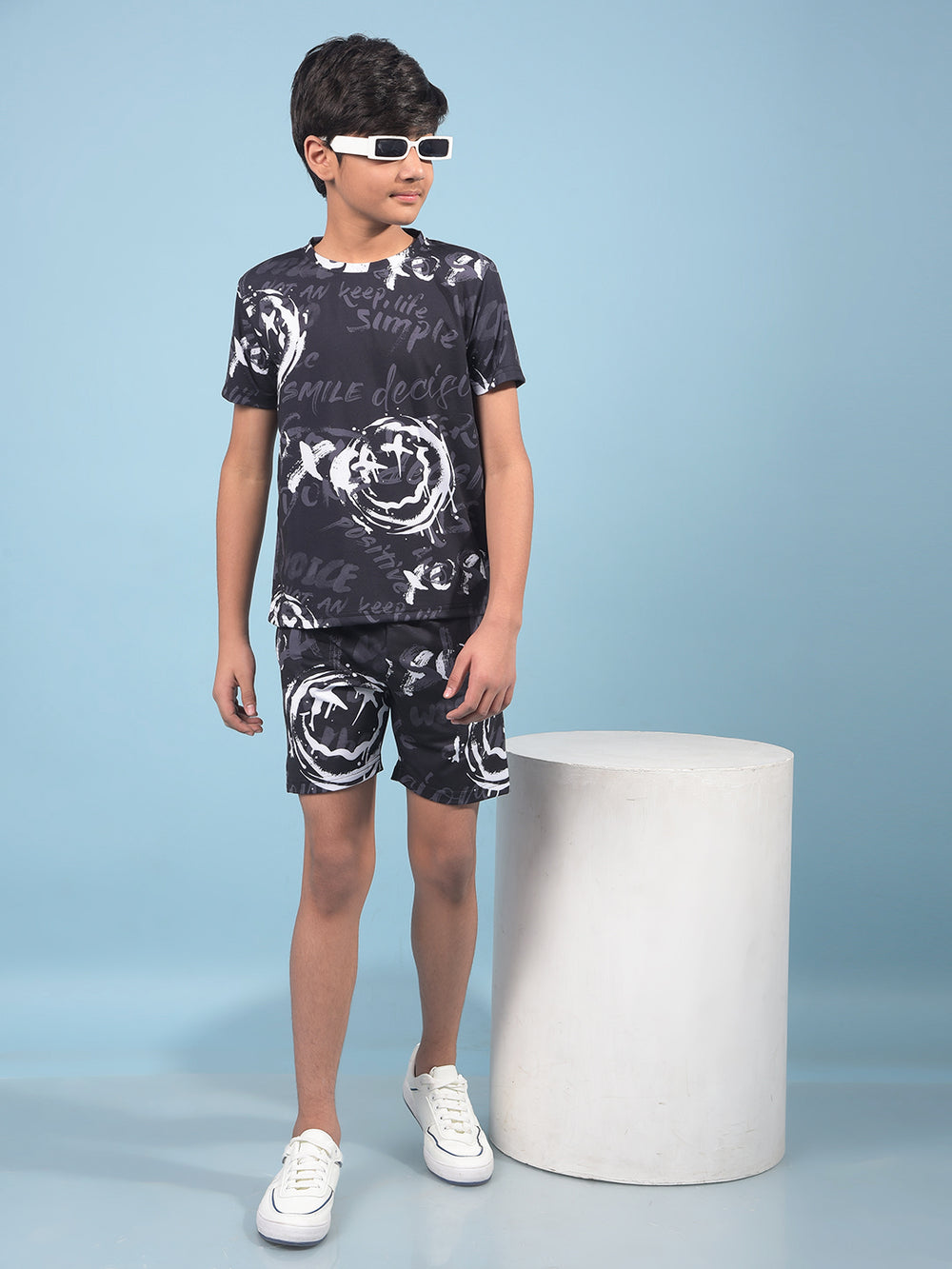 Black Printed Cotton Shorts-Boys Shorts-Crimsoune Club