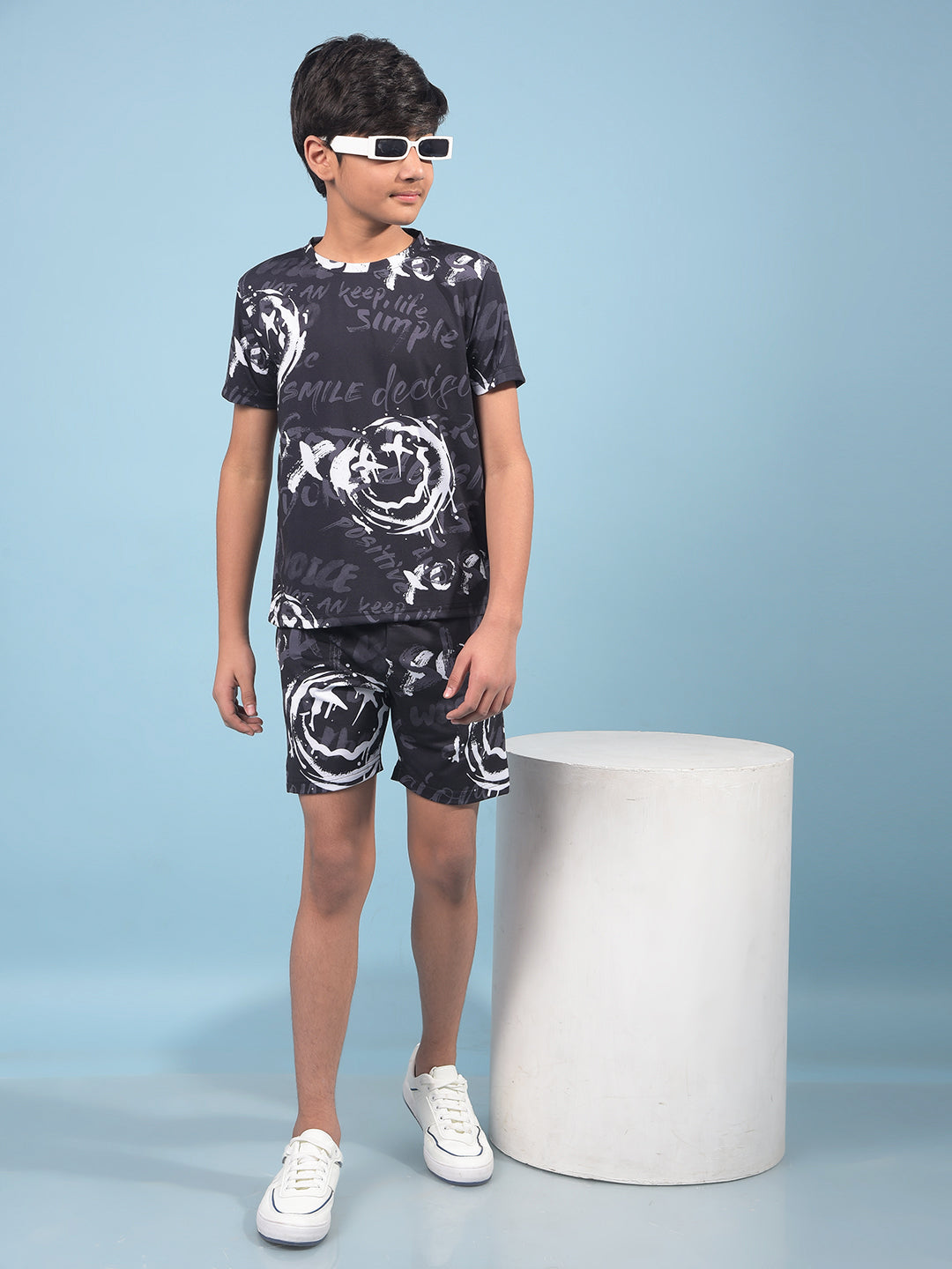 Black Printed Cotton Shorts-Boys Shorts-Crimsoune Club