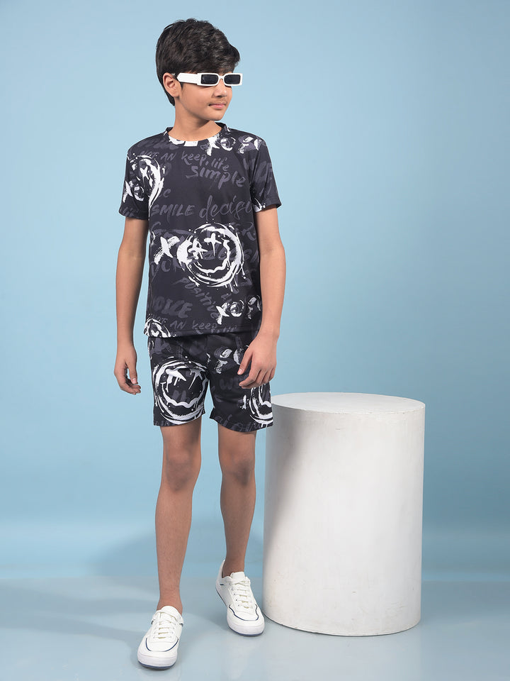 Black Printed Cotton Shorts-Boys Shorts-Crimsoune Club