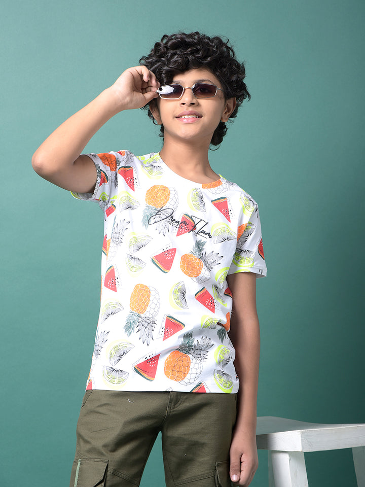 White Printed T-Shirt-Boys T-Shirts-Crimsoune Club