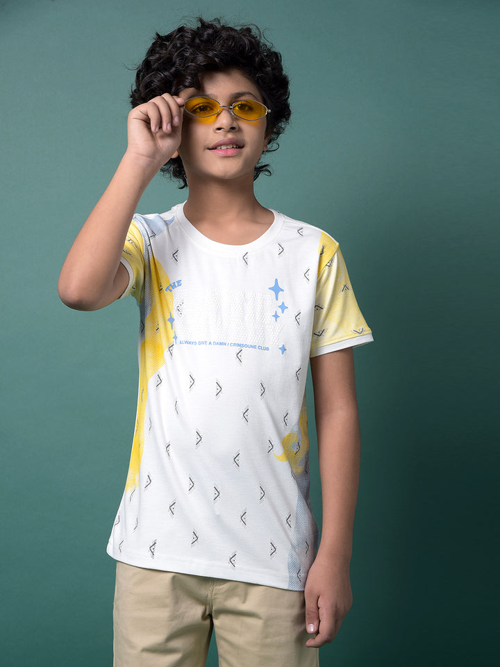 White Printed T-Shirt-Boys T-Shirts-Crimsoune Club