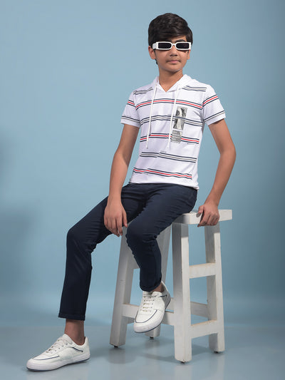 White Horizontal Stripes Hooded Neck T-Shirt-Boys T-Shirts-Crimsoune Club