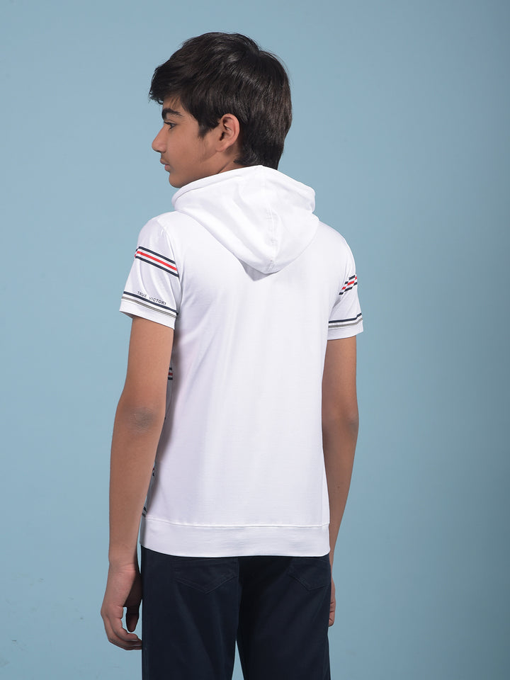 White Horizontal Stripes Hooded Neck T-Shirt-Boys T-Shirts-Crimsoune Club