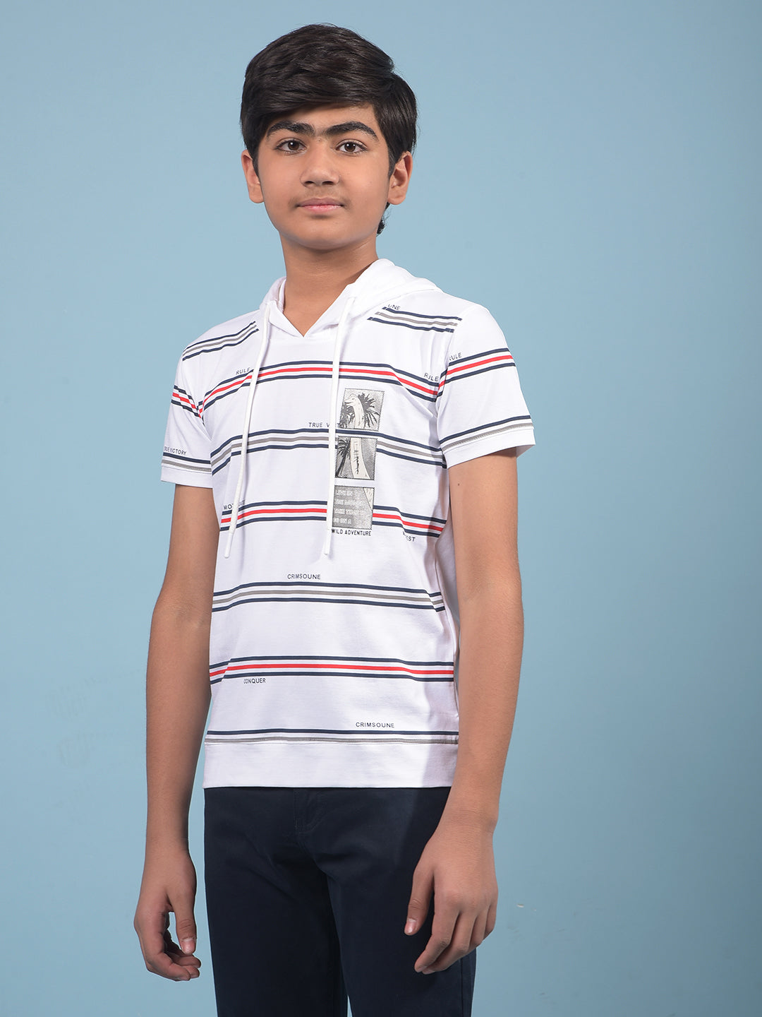 White Horizontal Stripes Hooded Neck T-Shirt-Boys T-Shirts-Crimsoune Club