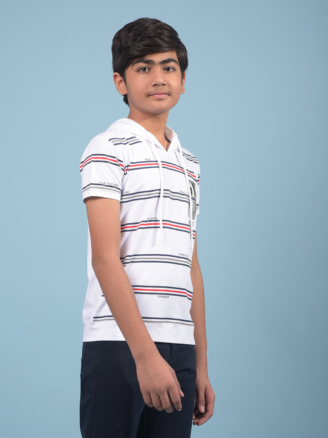 White Horizontal Stripes Hooded Neck T-Shirt-Boys T-Shirts-Crimsoune Club