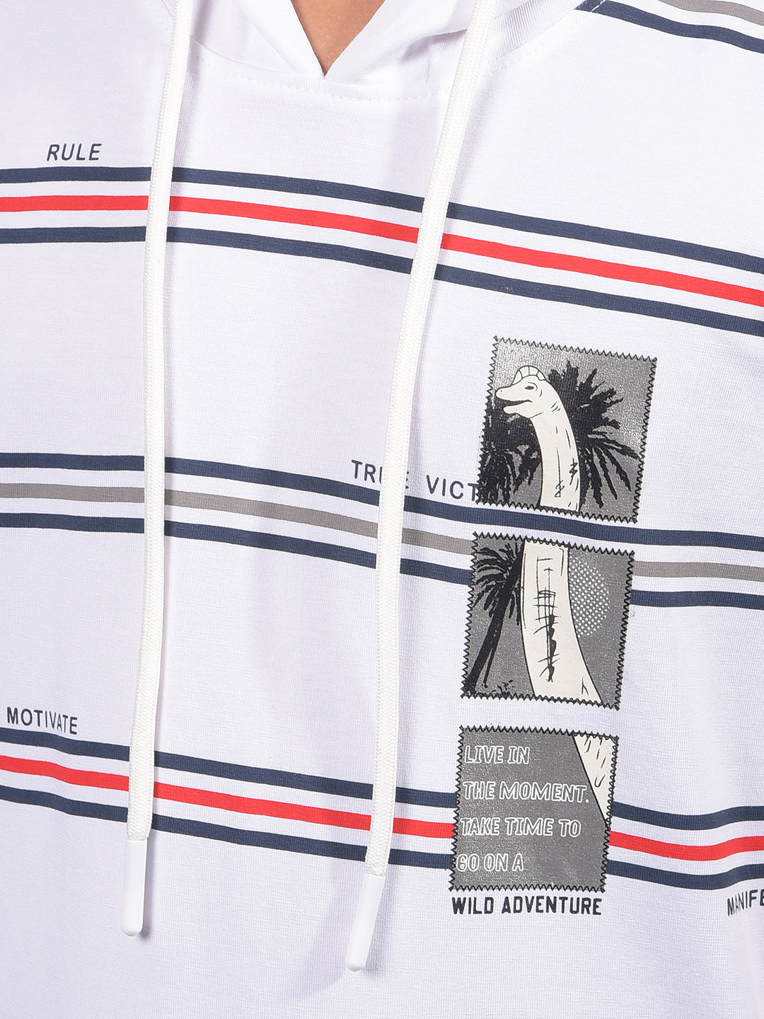 White Horizontal Stripes Hooded Neck T-Shirt-Boys T-Shirts-Crimsoune Club