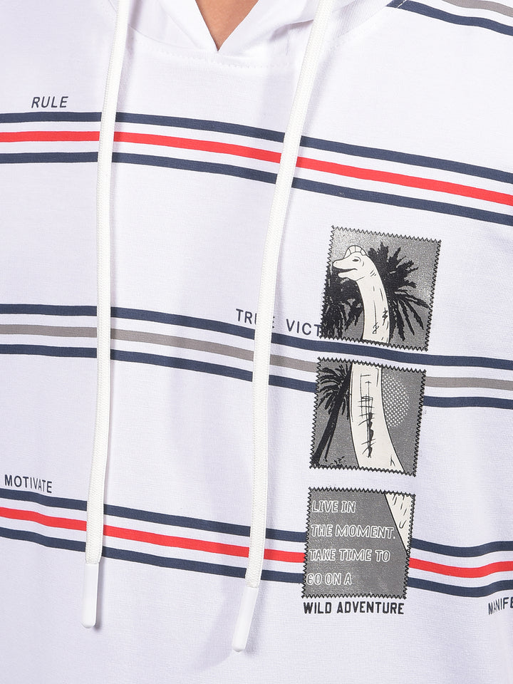 White Horizontal Stripes Hooded Neck T-Shirt-Boys T-Shirts-Crimsoune Club