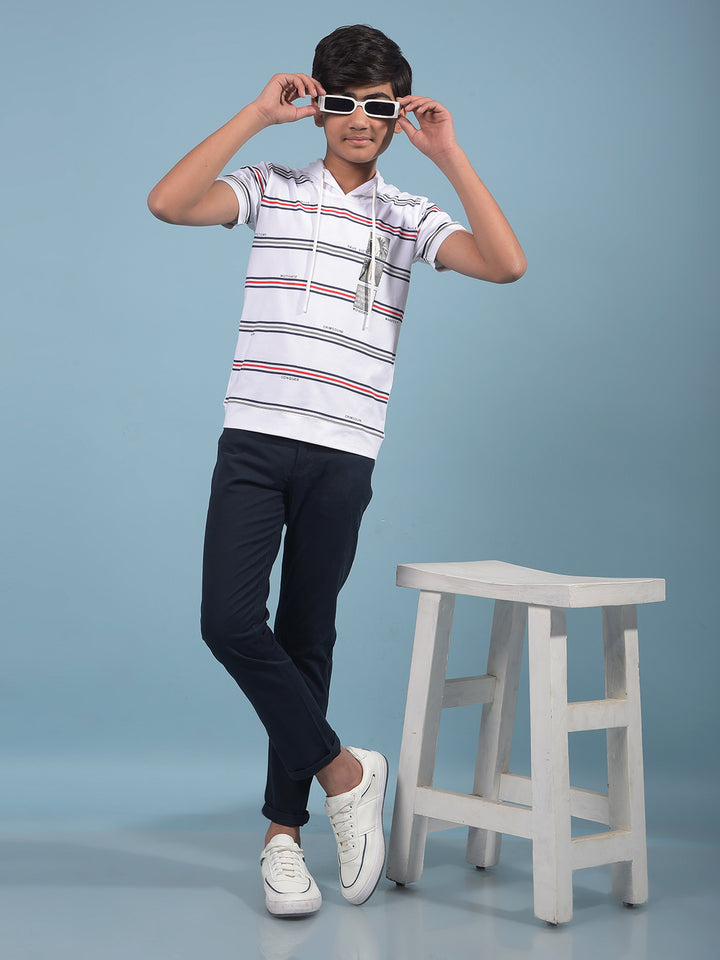 White Horizontal Stripes Hooded Neck T-Shirt-Boys T-Shirts-Crimsoune Club