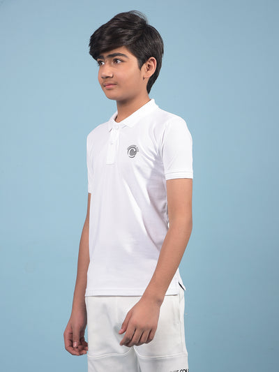 White Polo-Neck T-Shirt-Boys T-Shirts-Crimsoune Club