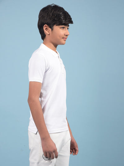 White Polo-Neck T-Shirt-Boys T-Shirts-Crimsoune Club