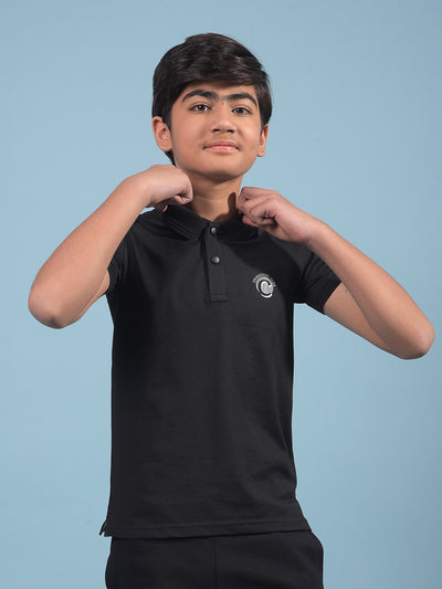 Black Polo-Neck T-Shirt-Boys T-Shirts-Crimsoune Club