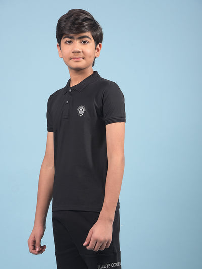 Black Polo-Neck T-Shirt-Boys T-Shirts-Crimsoune Club