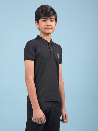 Black Polo-Neck T-Shirt-Boys T-Shirts-Crimsoune Club