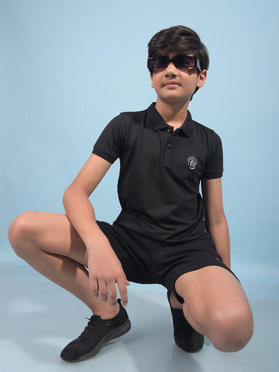 Black Polo-Neck T-Shirt-Boys T-Shirts-Crimsoune Club