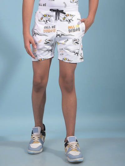 White Printed Cotton Shorts-Boys Shorts-Crimsoune Club