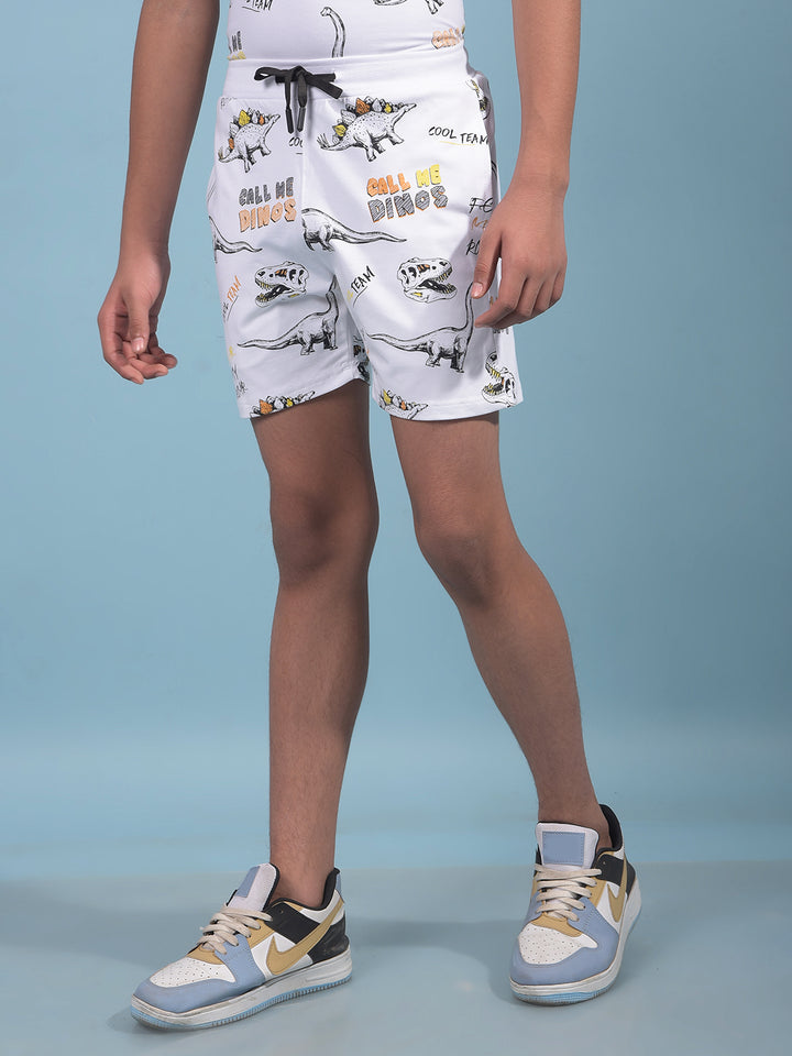 White Printed Cotton Shorts-Boys Shorts-Crimsoune Club